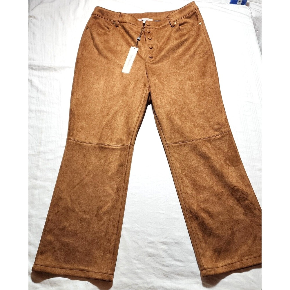 BCBGeneration Pants Womens Large Brown Suede Straight Button Belt Loops NWT